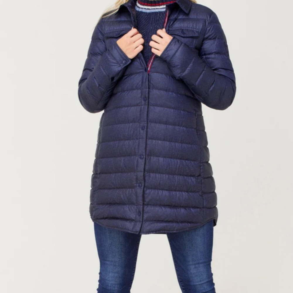 Krimson Klover Annie Long Down Shacket Women's Navy Quilted Coat